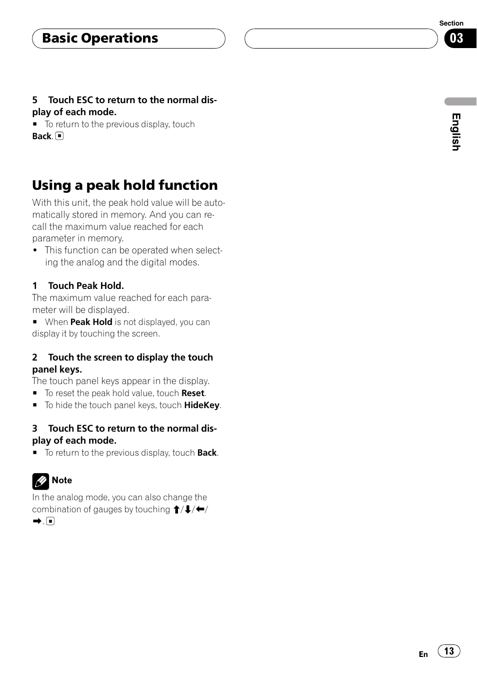 Using a peak hold function 13, Using a peak hold function, Basic operations | Pioneer AVG-VDP1 User Manual | Page 13 / 108