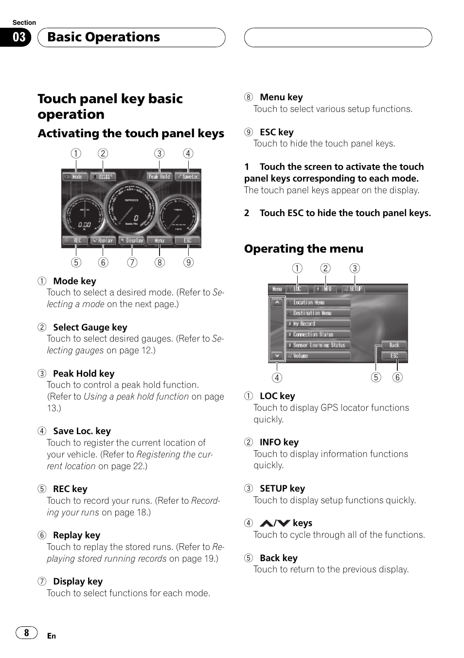 Touch panel key basic operation 8, Touch panel key basic operation, Basic operations | Pioneer AVG-VDP1 User Manual | Page 8 / 108