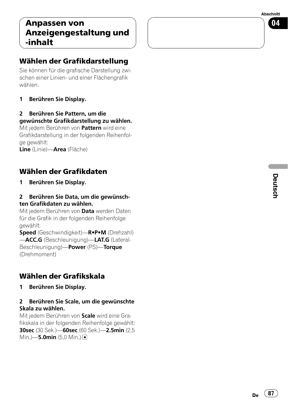 Anpassen von anzeigengestaltung und -inhalt | Pioneer AVG-VDP1 User Manual | Page 87 / 108