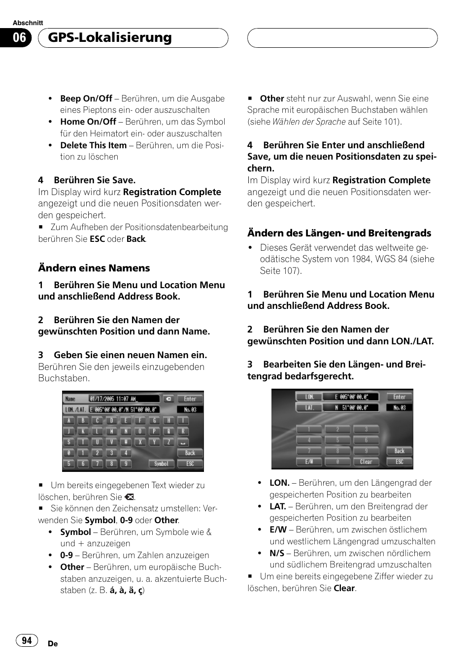 Gps-lokalisierung | Pioneer AVG-VDP1 User Manual | Page 94 / 108