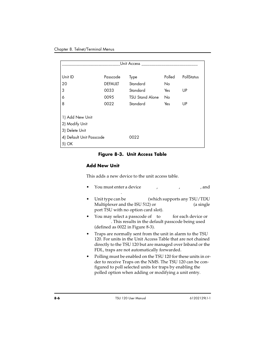 Add new unit -6, Figure 8-3. unit access table -6 | ADTRAN TSU 120e User Manual | Page 104 / 140