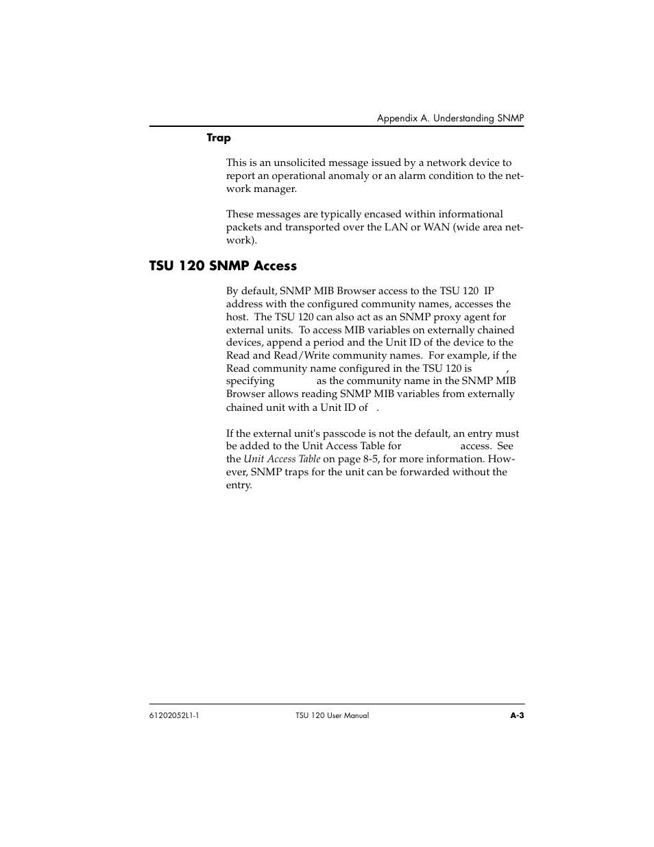 Tsu 120 snmp access | ADTRAN TSU 120e User Manual | Page 111 / 140