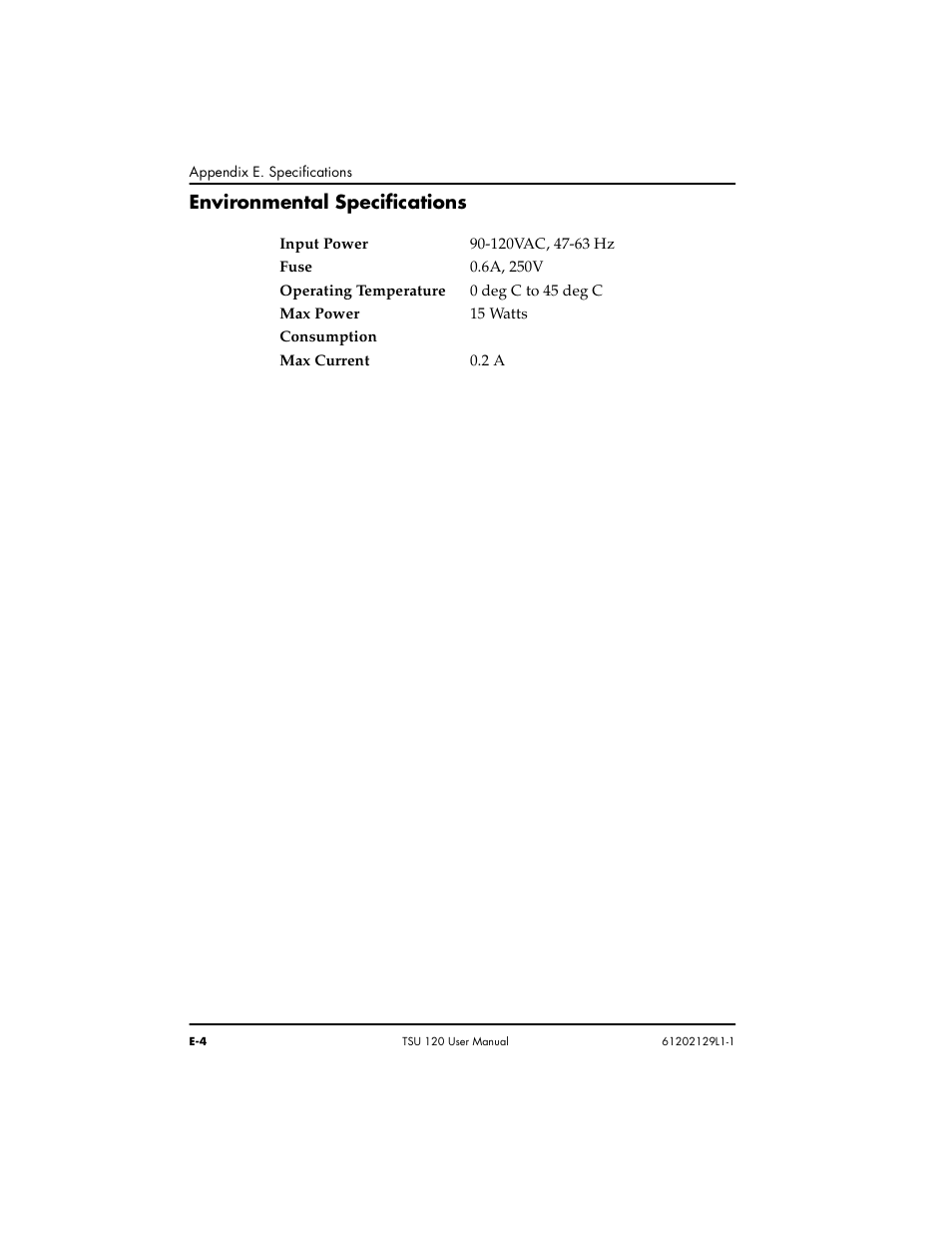 Environmental specifications | ADTRAN TSU 120e User Manual | Page 132 / 140