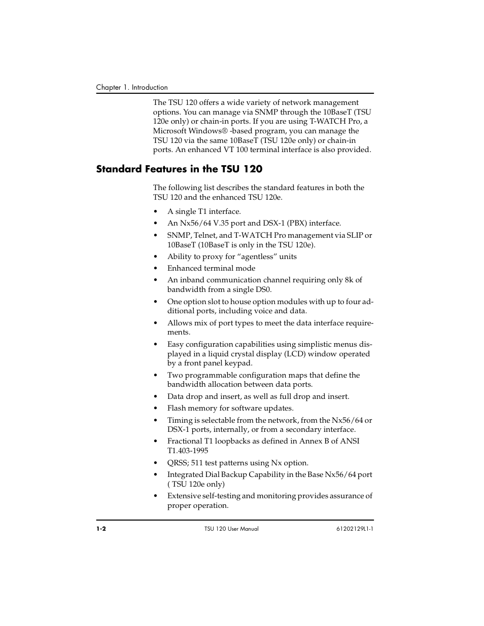 Standard features in the tsu 120 -2 | ADTRAN TSU 120e User Manual | Page 26 / 140