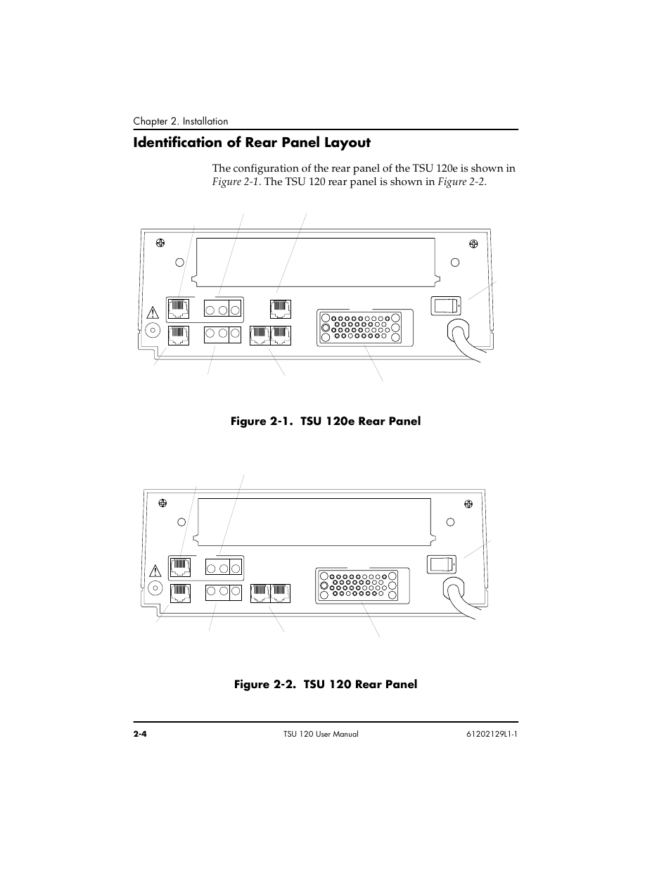 Identification of rear panel layout, Chapter 2. installation | ADTRAN TSU 120e User Manual | Page 32 / 140