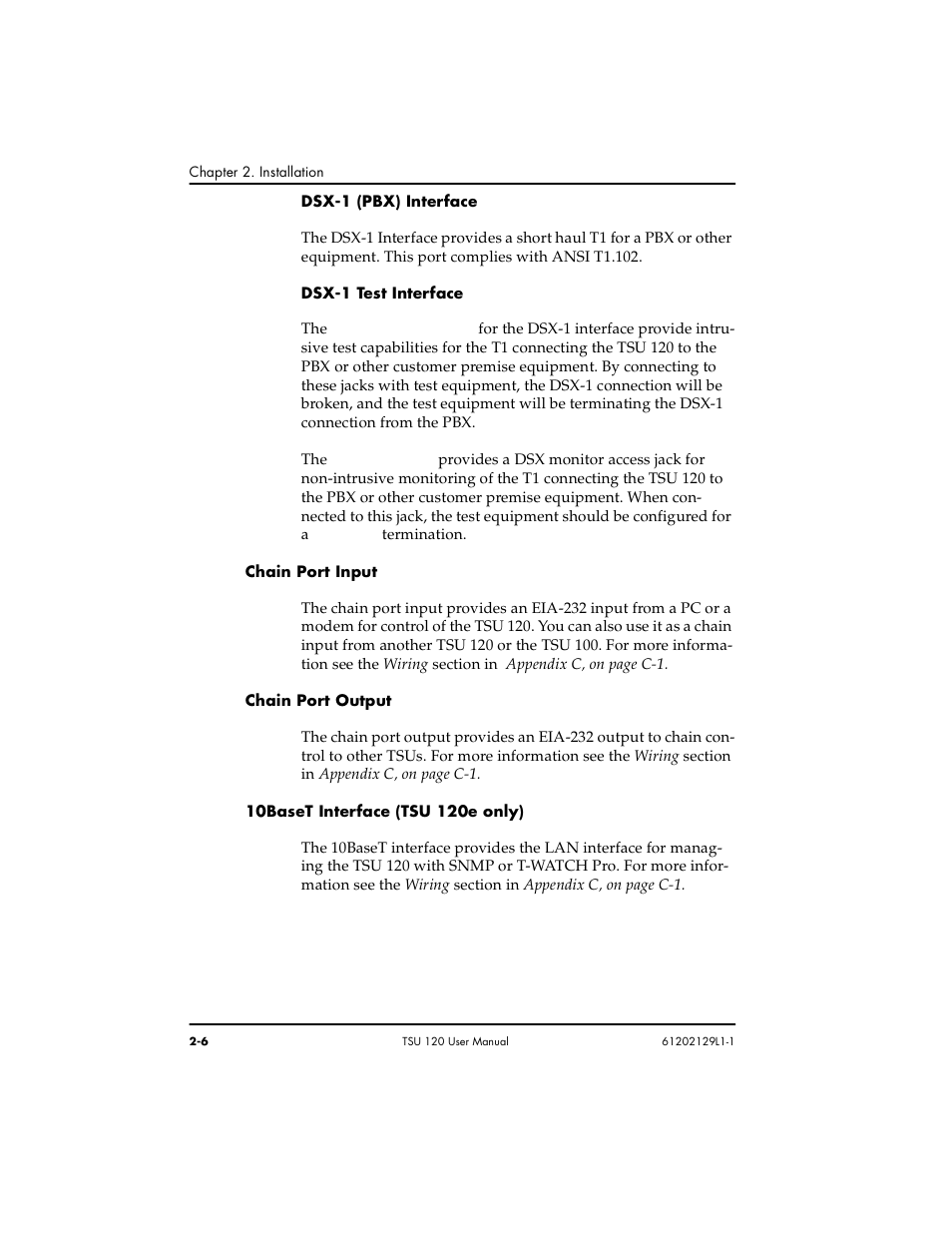 Dsx-1 (pbx) interface -6 dsx-1 test interface -6 | ADTRAN TSU 120e User Manual | Page 34 / 140