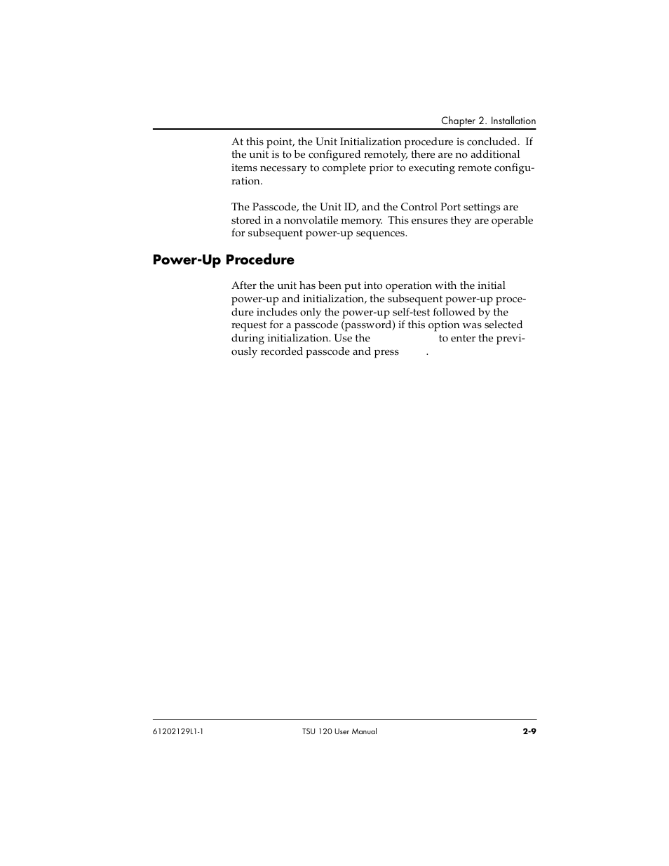Power-up procedure -9, Power-up procedure | ADTRAN TSU 120e User Manual | Page 37 / 140