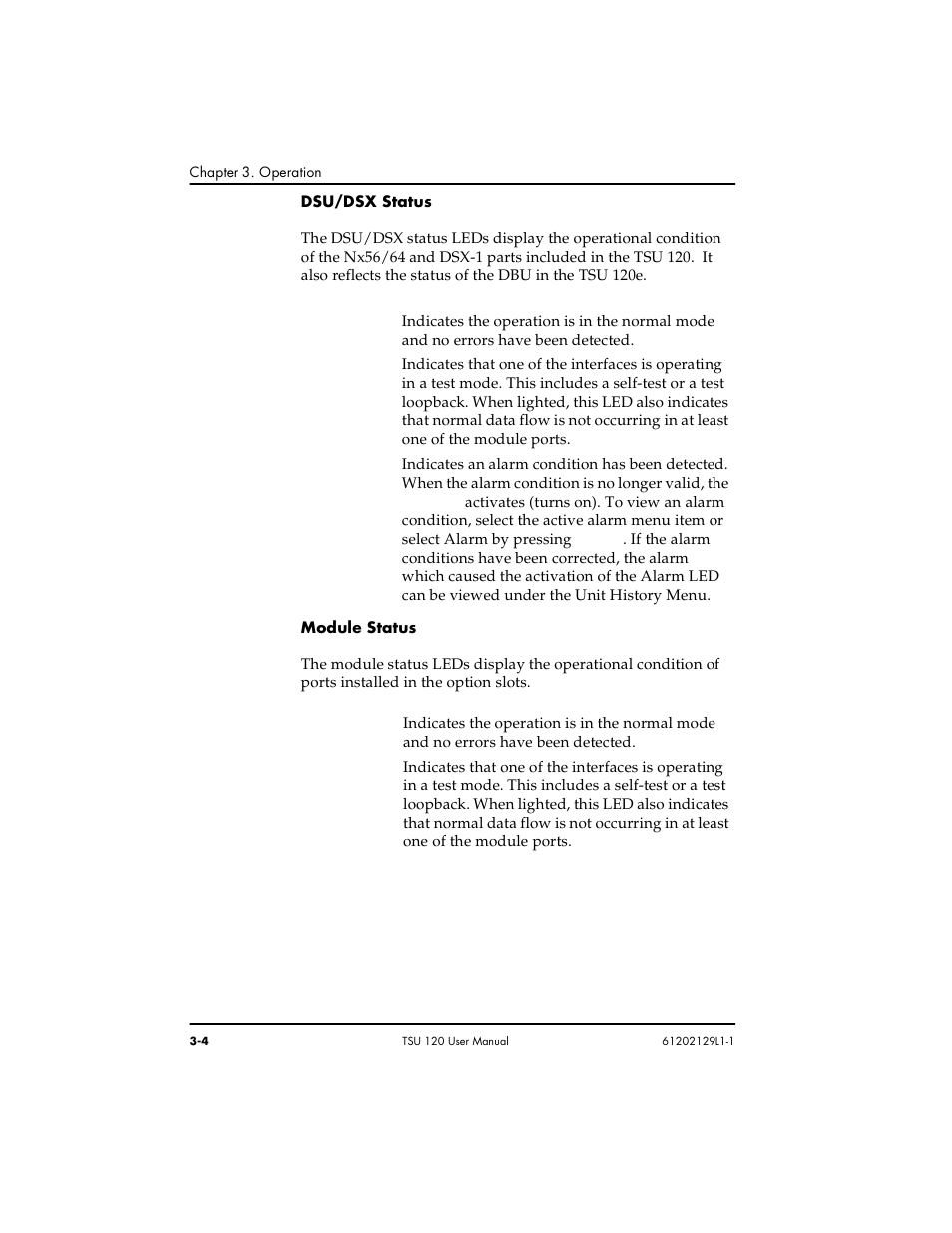 Dsu/dsx status -4 module status -4 | ADTRAN TSU 120e User Manual | Page 42 / 140