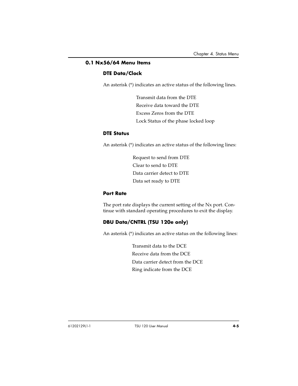 1 nx56/64 menu items -5 | ADTRAN TSU 120e User Manual | Page 55 / 140