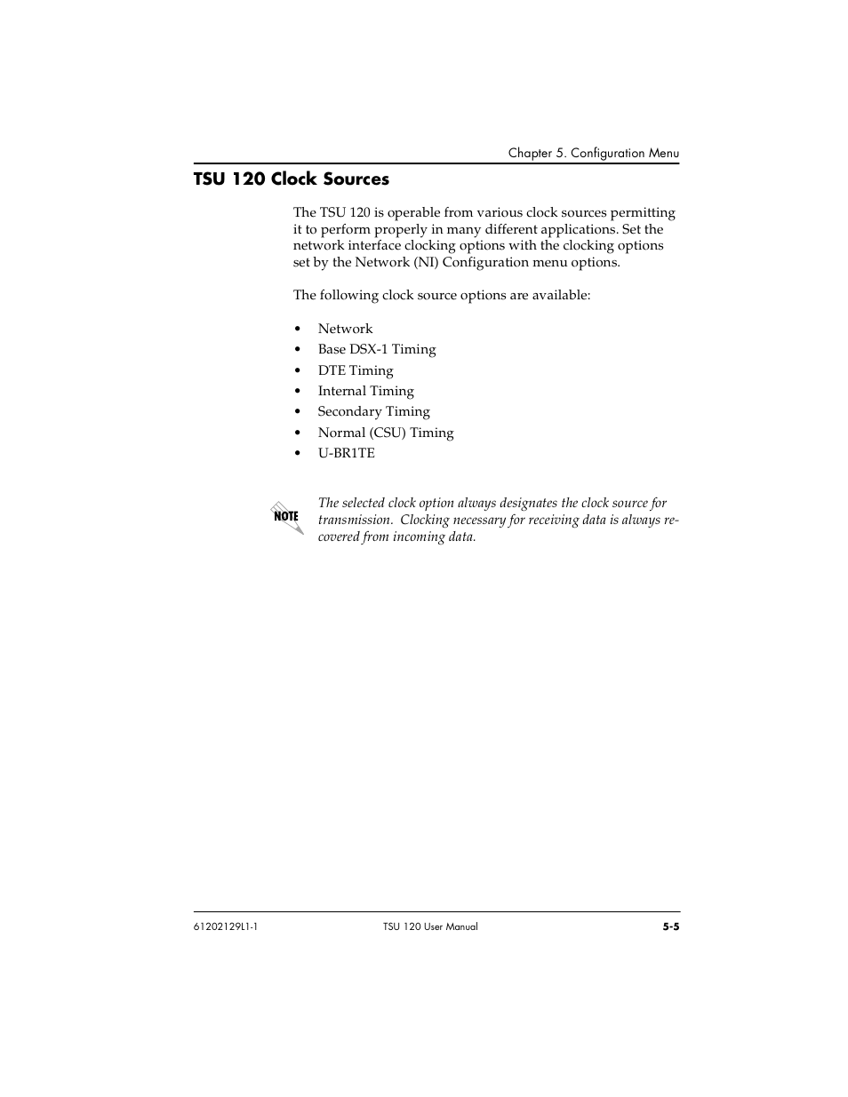 Tsu 120 clock sources -5, Tsu 120 clock sources | ADTRAN TSU 120e User Manual | Page 63 / 140