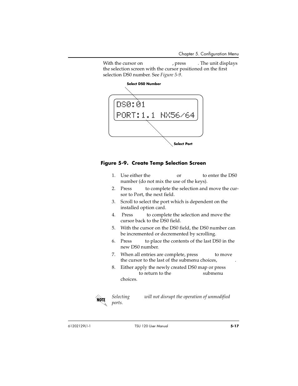 Figure 5-9. create temp selection screen -17 | ADTRAN TSU 120e User Manual | Page 75 / 140