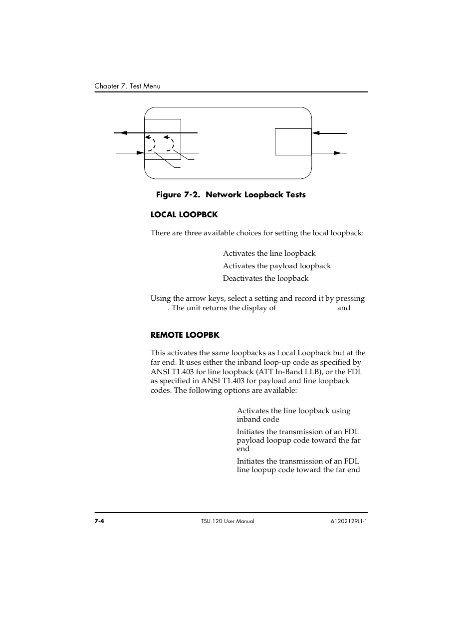 Local loopbck -4 remote loopbk -4, Figure 7-2. network loopback tests -4 | ADTRAN TSU 120e User Manual | Page 92 / 140
