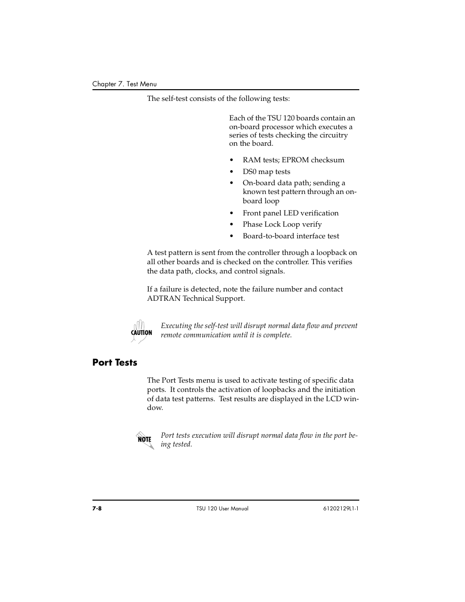 Port tests -8, Port tests | ADTRAN TSU 120e User Manual | Page 96 / 140