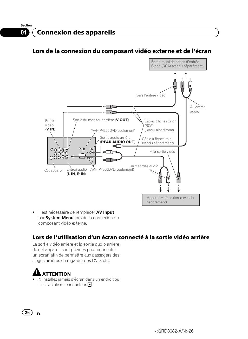 01 connexion des appareils | Pioneer AVH P4300DVD User Manual | Page 26 / 100