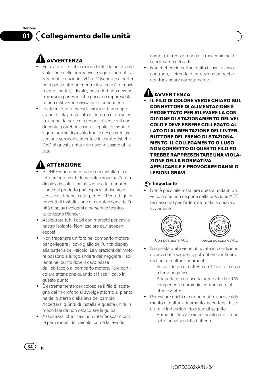 Italiano, 01 collegamento delle unità | Pioneer AVH P4300DVD User Manual | Page 34 / 100