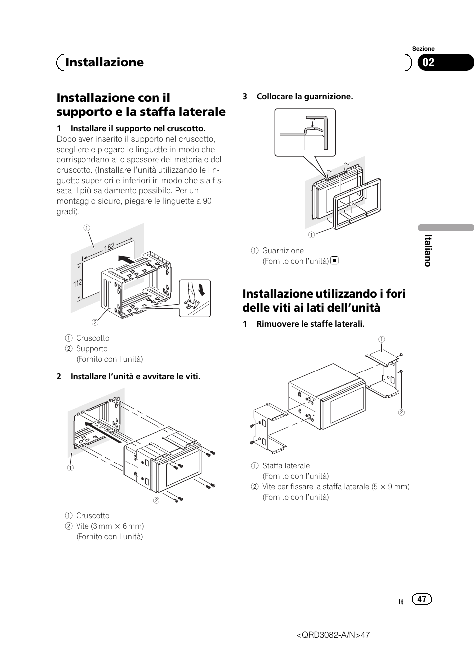 Installazione con il supporto e la staffa laterale, 02 installazione | Pioneer AVH P4300DVD User Manual | Page 47 / 100