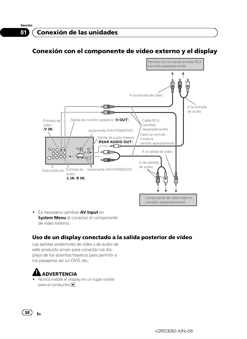 01 conexión de las unidades | Pioneer AVH P4300DVD User Manual | Page 58 / 100