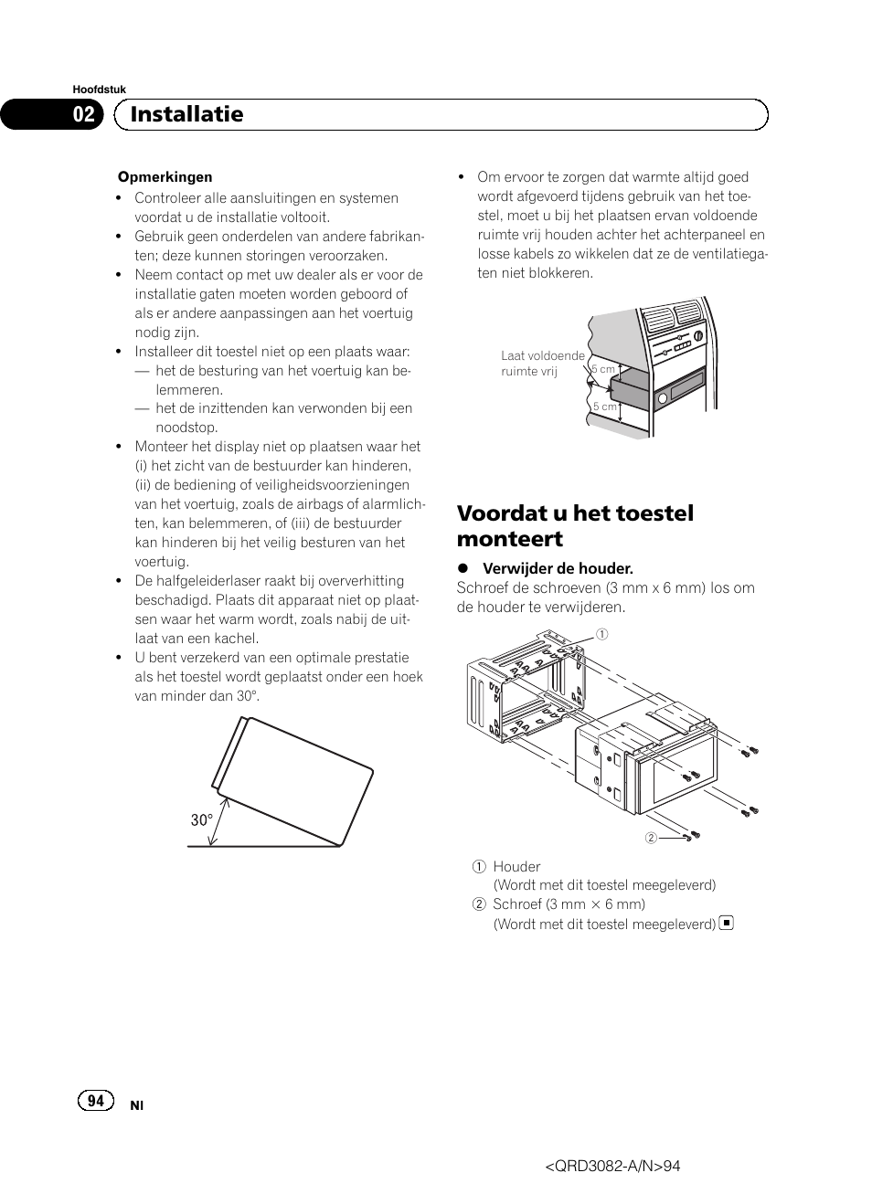 Voordat u het toestel monteert, 02 installatie | Pioneer AVH P4300DVD User Manual | Page 94 / 100