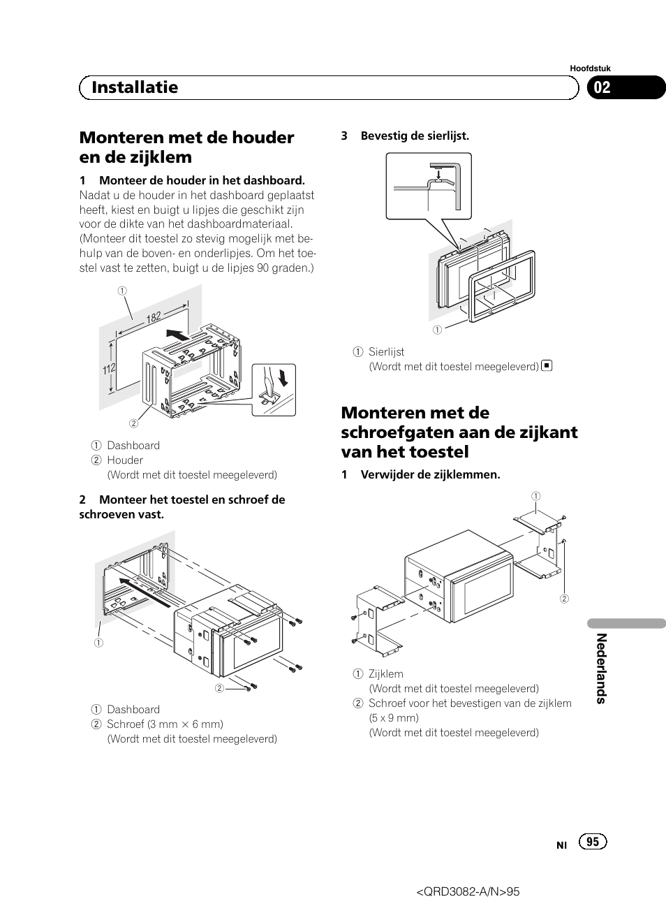 Monteren met de houder en de zijklem, 02 installatie | Pioneer AVH P4300DVD User Manual | Page 95 / 100