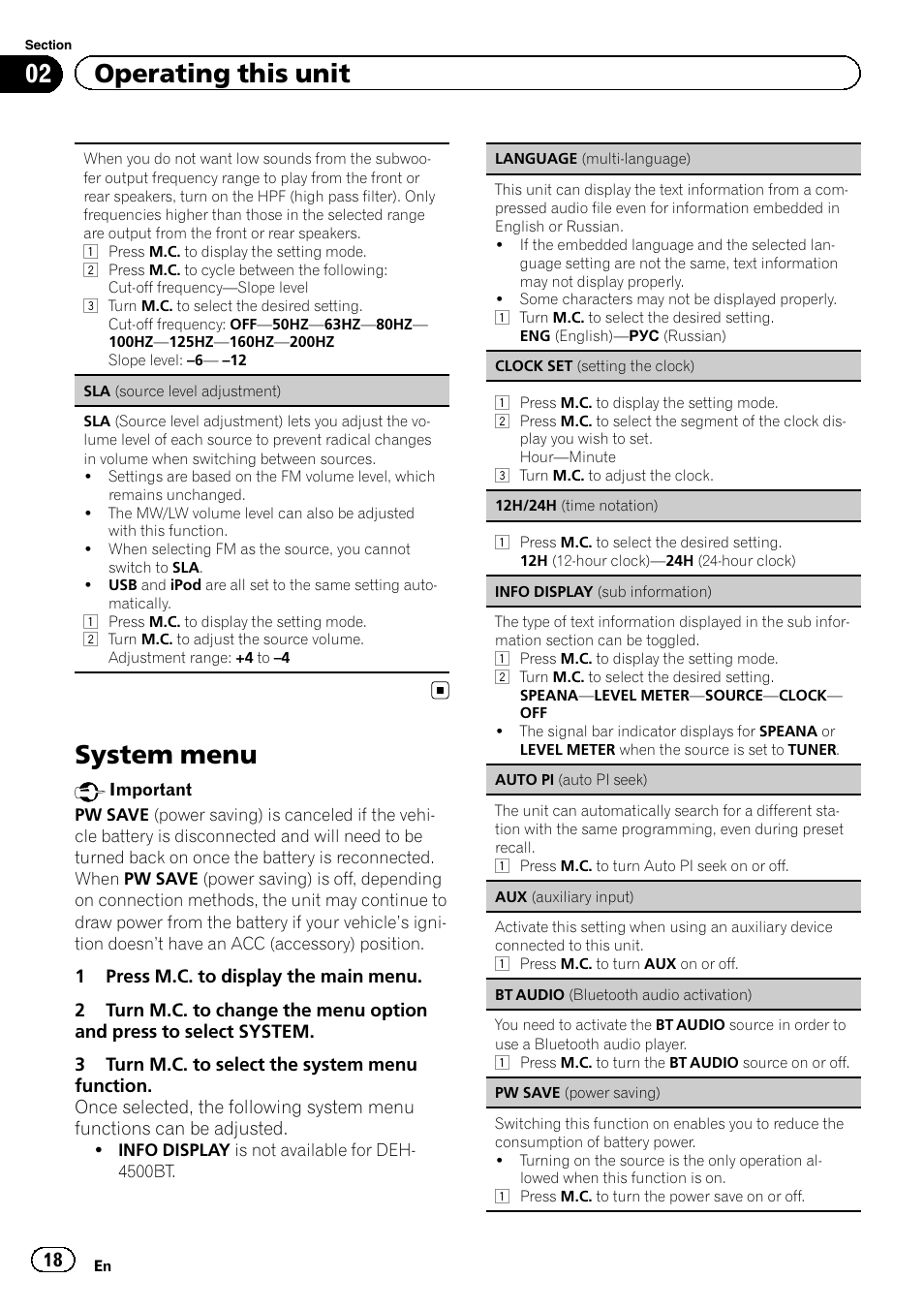 System menu, 02 operating this unit | Pioneer DEH-X5500BT User Manual | Page 18 / 32