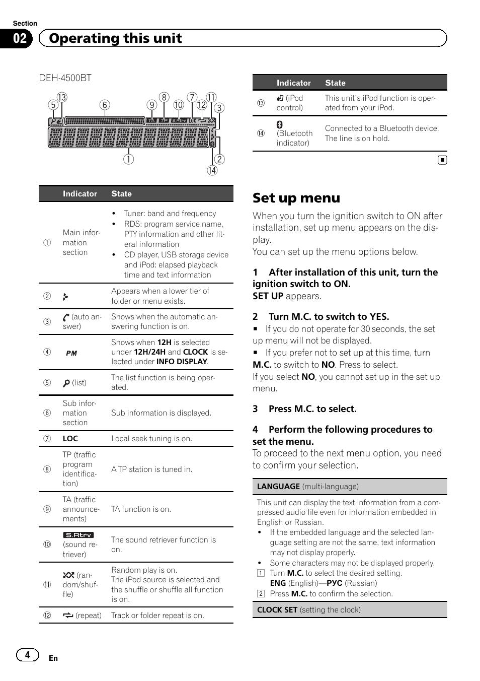 Set up menu, 02 operating this unit | Pioneer DEH-X5500BT User Manual | Page 4 / 32