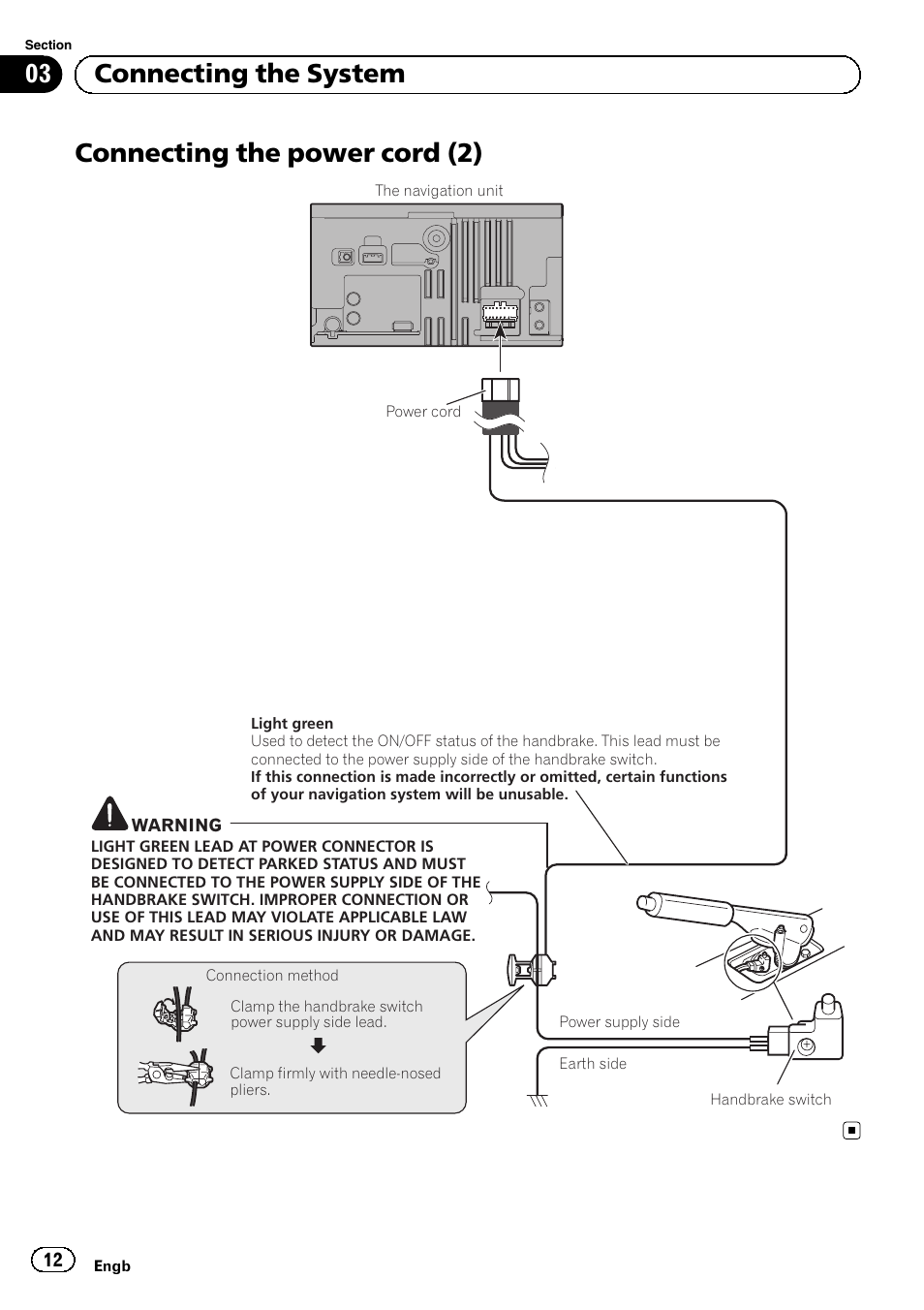 Connecting the power cord (2), 03 connecting the system | Pioneer AVIC-F320BT User Manual | Page 12 / 144