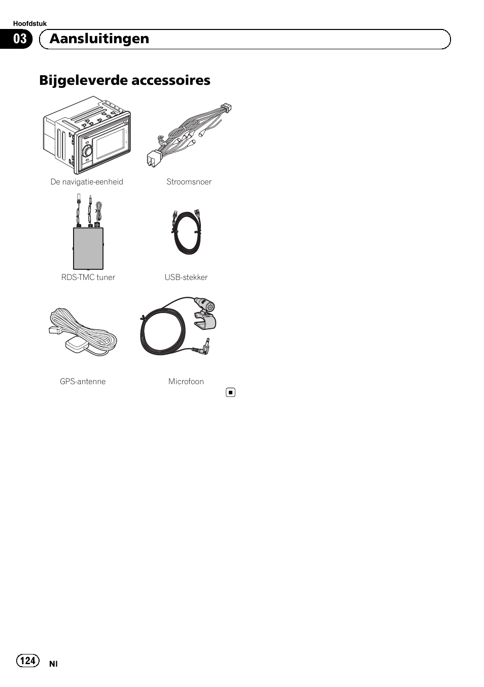 Bijgeleverde accessoires, 03 aansluitingen | Pioneer AVIC-F320BT User Manual | Page 124 / 144