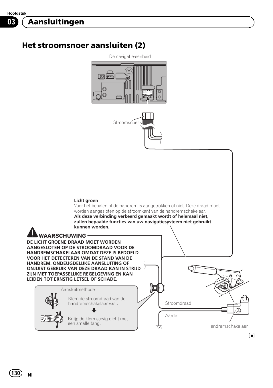 Het stroomsnoer aansluiten (2), 03 aansluitingen | Pioneer AVIC-F320BT User Manual | Page 130 / 144