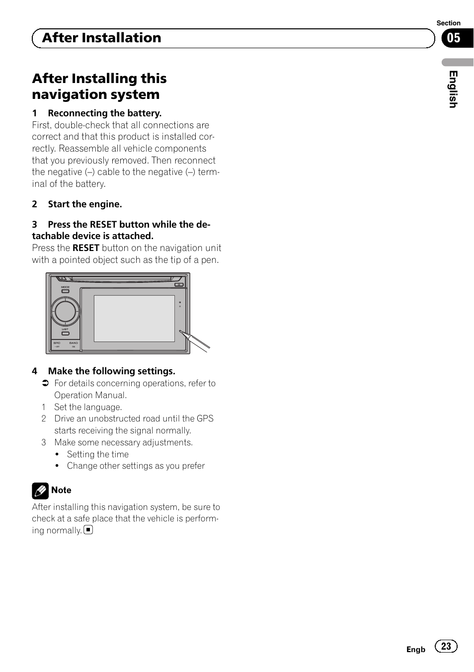 After installing this navigation system, 05 after installation | Pioneer AVIC-F320BT User Manual | Page 23 / 144