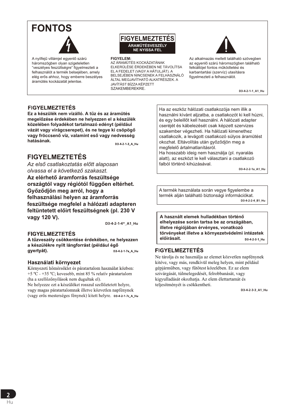 Fontos, Figyelmeztetés | Pioneer SE-DRF41M User Manual | Page 102 / 136
