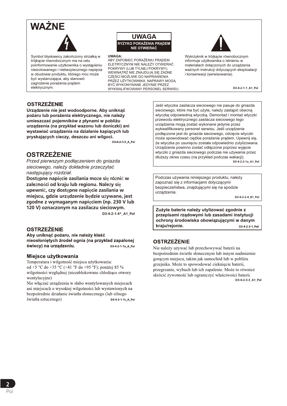 Uwaga | Pioneer SE-DRF41M User Manual | Page 126 / 136