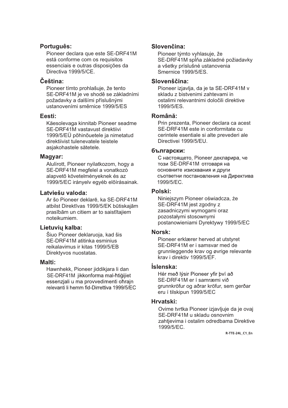 Pioneer SE-DRF41M User Manual | Page 3 / 136