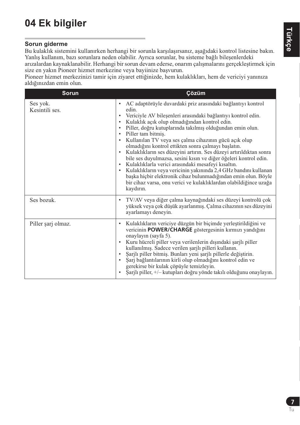04 ek bilgiler, Türkçe norsk česky slovensky magyar pyccкий polska | Pioneer SE-DRF41M User Manual | Page 83 / 136