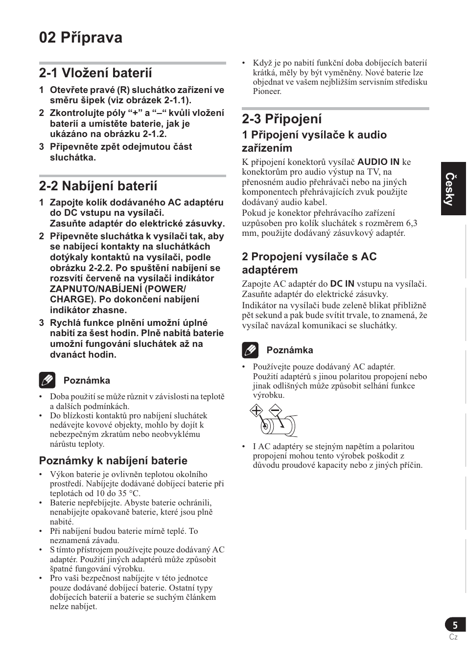 02 p ĝíprava, 1 vložení baterií, 2 nabíjení baterií | 3 p ĝipojení, Türkçe norsk česky slovensky magyar pyccкий polska | Pioneer SE-DRF41M User Manual | Page 97 / 136