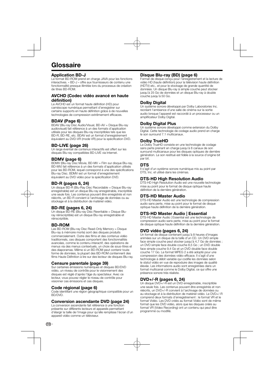 Glossaire | Pioneer BDP-120 User Manual | Page 103 / 427