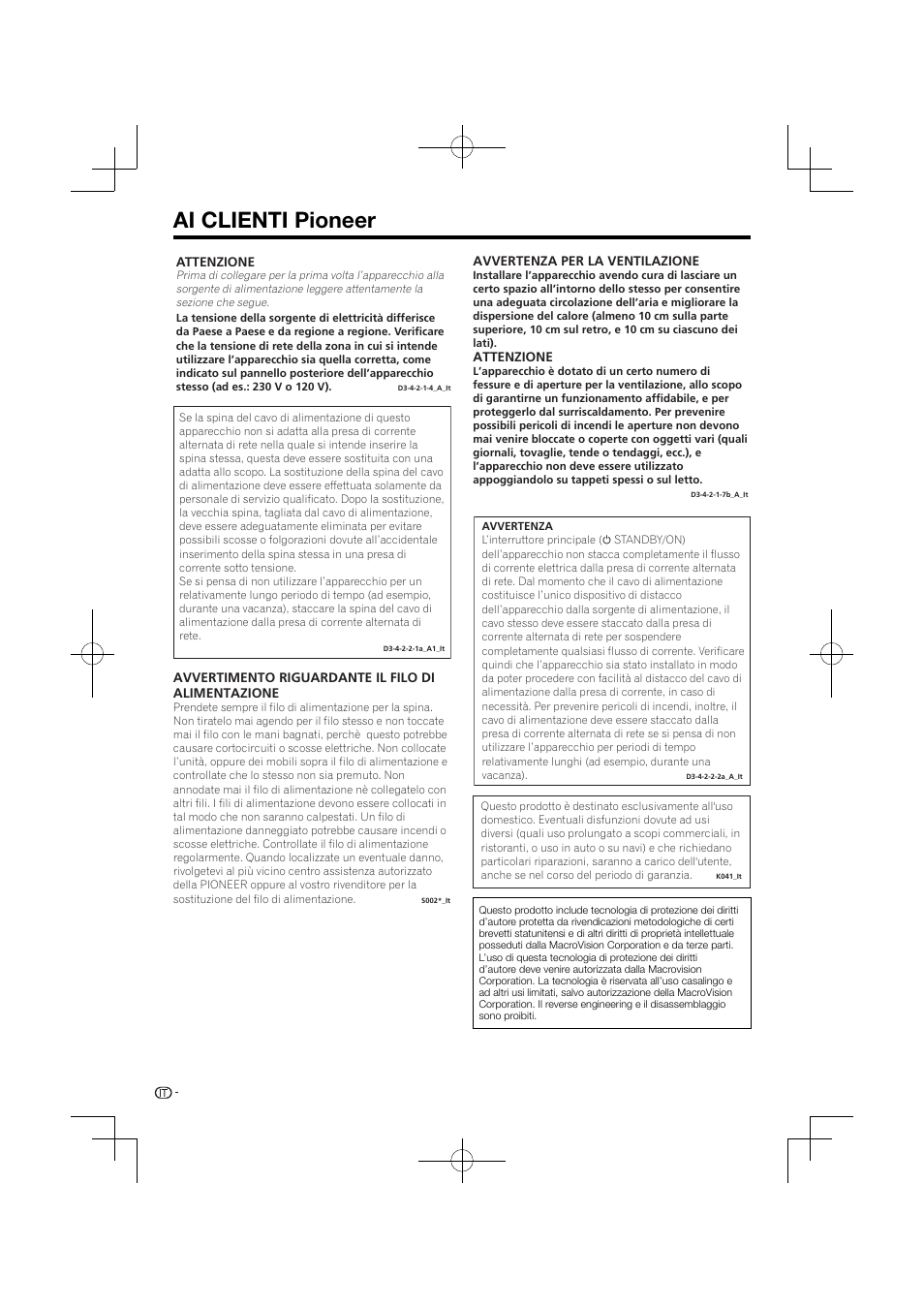 Ai clienti pioneer | Pioneer BDP-120 User Manual | Page 107 / 427