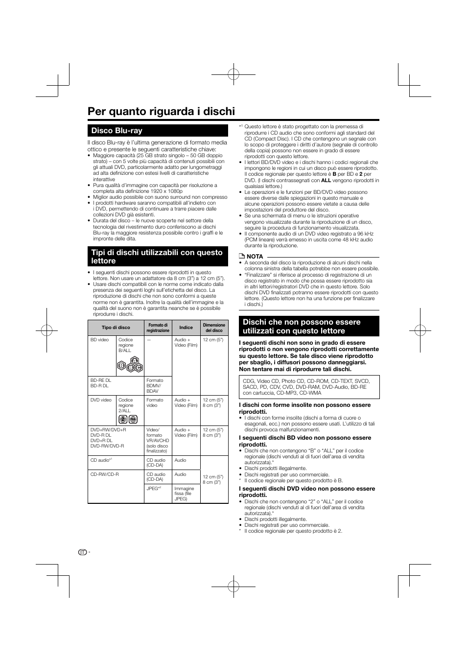 Per quanto riguarda i dischi, Lettore –7, Disco blu-ray | Tipi di dischi utilizzabili con questo lettore | Pioneer BDP-120 User Manual | Page 111 / 427