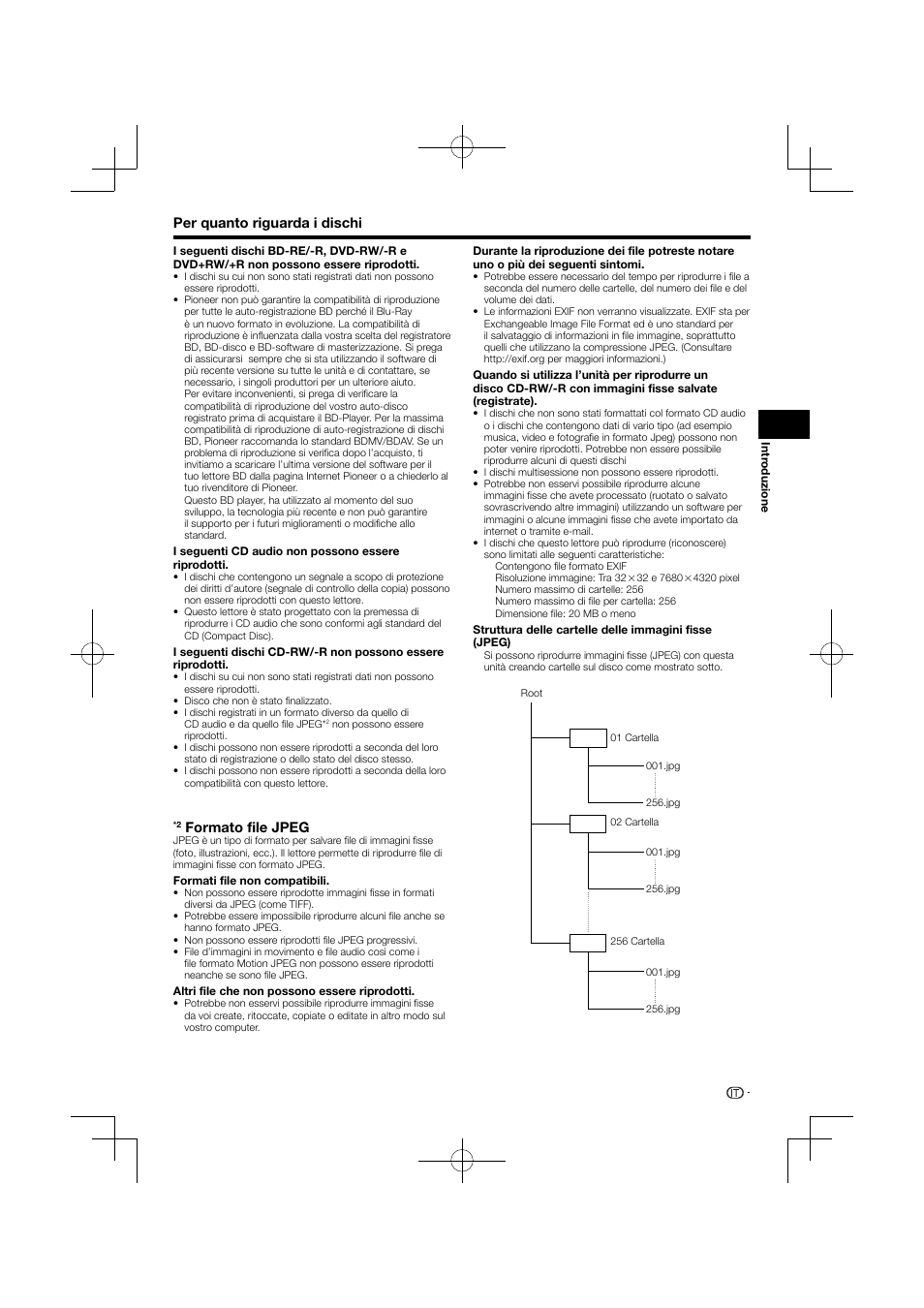 Per quanto riguarda i dischi, Formato file jpeg | Pioneer BDP-120 User Manual | Page 112 / 427