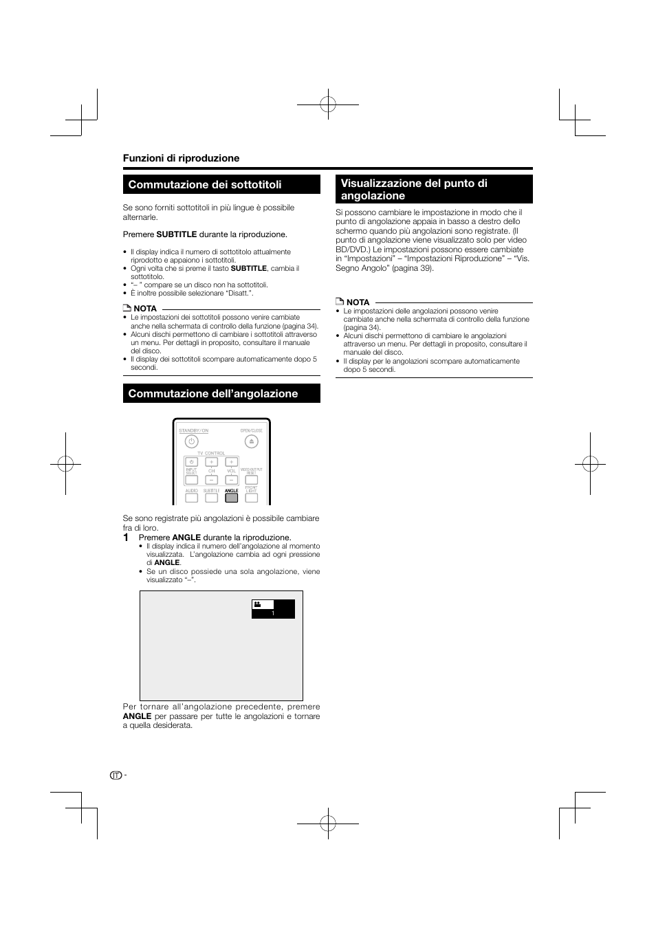 Commutazione dei sottotitoli, Commutazione dell’angolazione, Visualizzazione del punto di angolazione | Pioneer BDP-120 User Manual | Page 137 / 427