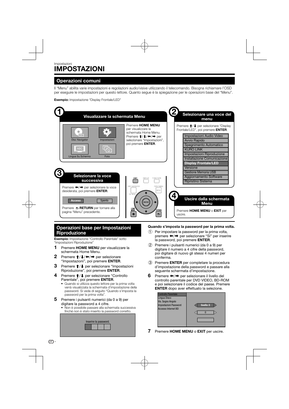 Impostazioni, Operazioni comuni, Operazioni base per impostazioni riproduzione | Pioneer BDP-120 User Manual | Page 141 / 427