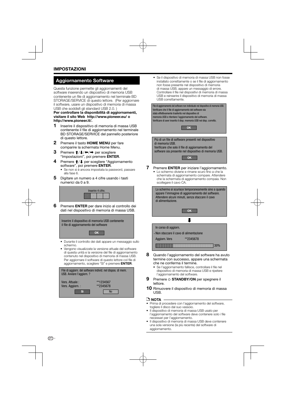Aggiornamento software | Pioneer BDP-120 User Manual | Page 149 / 427