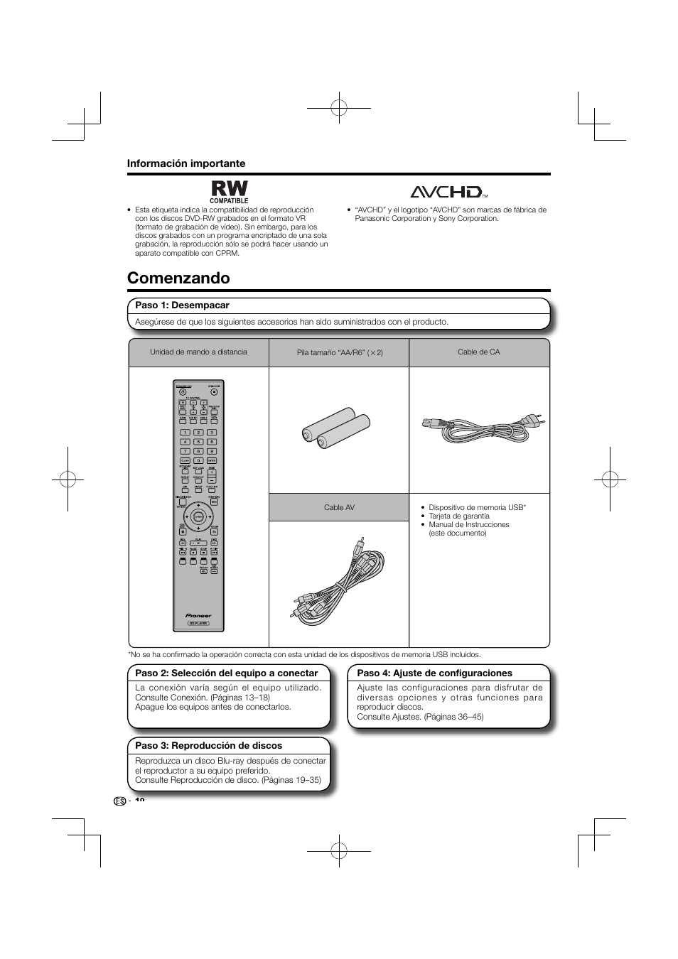 Comenzando | Pioneer BDP-120 User Manual | Page 167 / 427