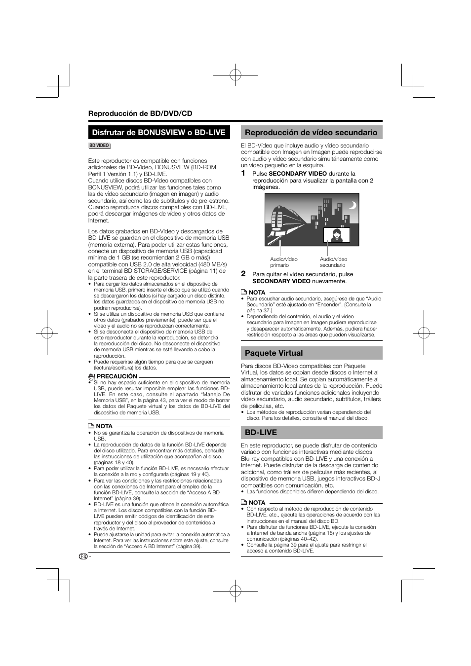 Disfrutar de bonusview o bd-live, Reproducción de vídeo secundario, Paquete virtual | Bd-live | Pioneer BDP-120 User Manual | Page 183 / 427