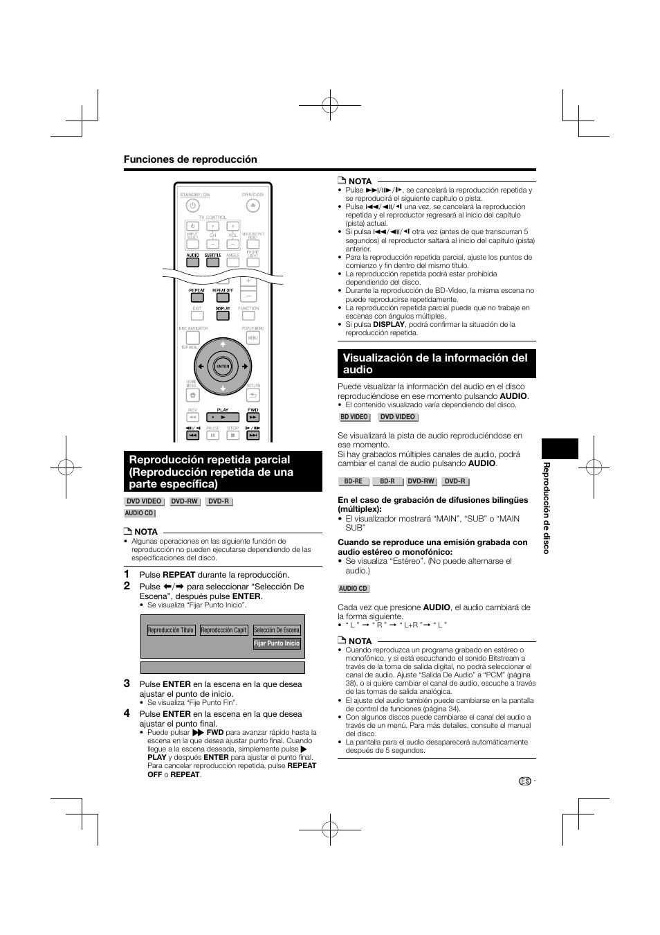 De una parte específica), Visualización de la información del audio | Pioneer BDP-120 User Manual | Page 188 / 427