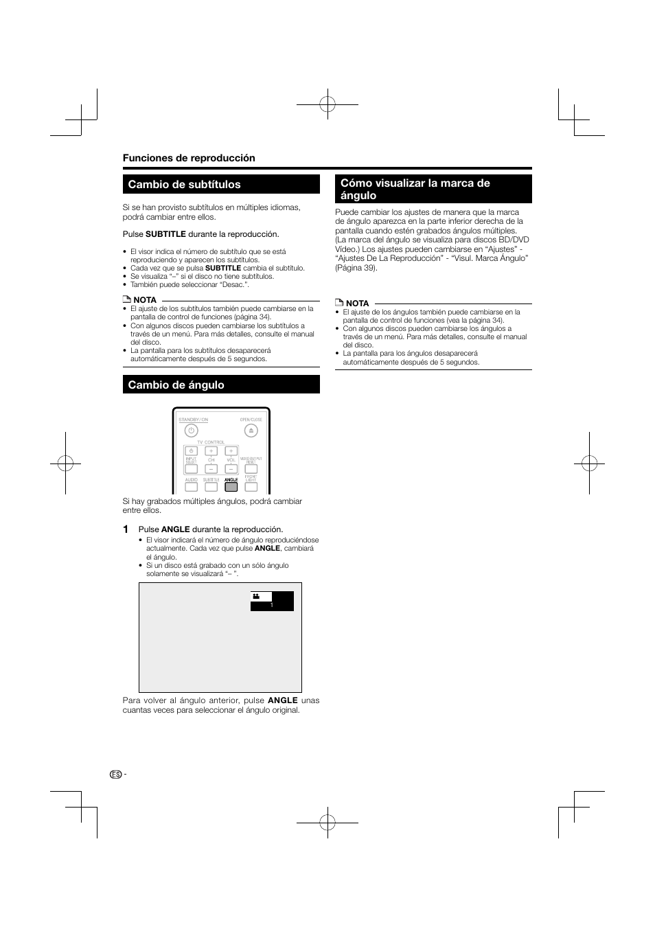 Cambio de subtítulos, Cambio de ángulo, Cómo visualizar la marca de ángulo | Pioneer BDP-120 User Manual | Page 189 / 427