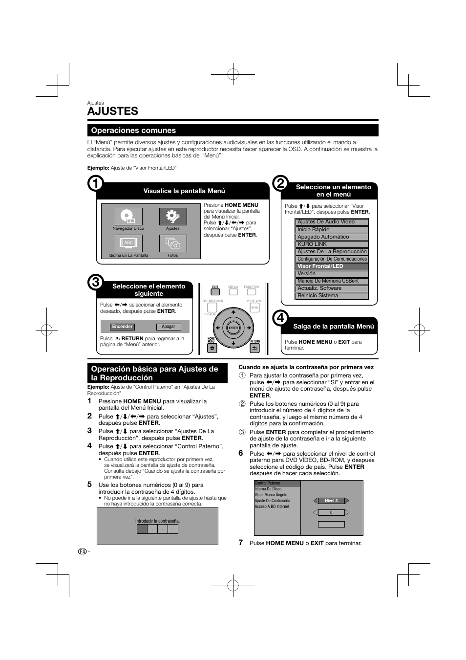 Ajustes, Operaciones comunes, Operación básica para ajustes de la reproducción | Pioneer BDP-120 User Manual | Page 193 / 427