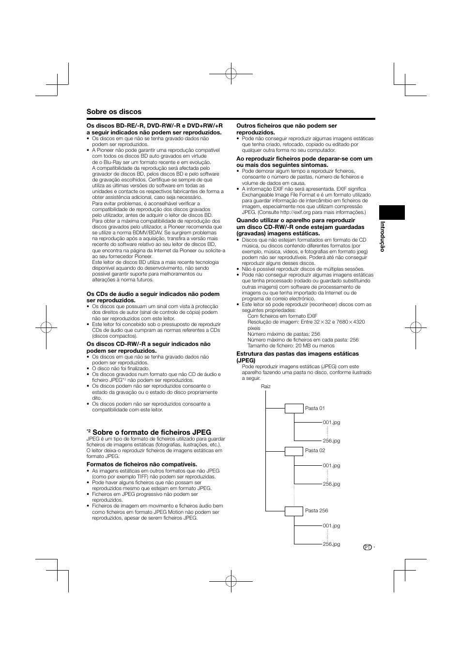 Sobre os discos, Sobre o formato de ficheiros jpeg | Pioneer BDP-120 User Manual | Page 216 / 427