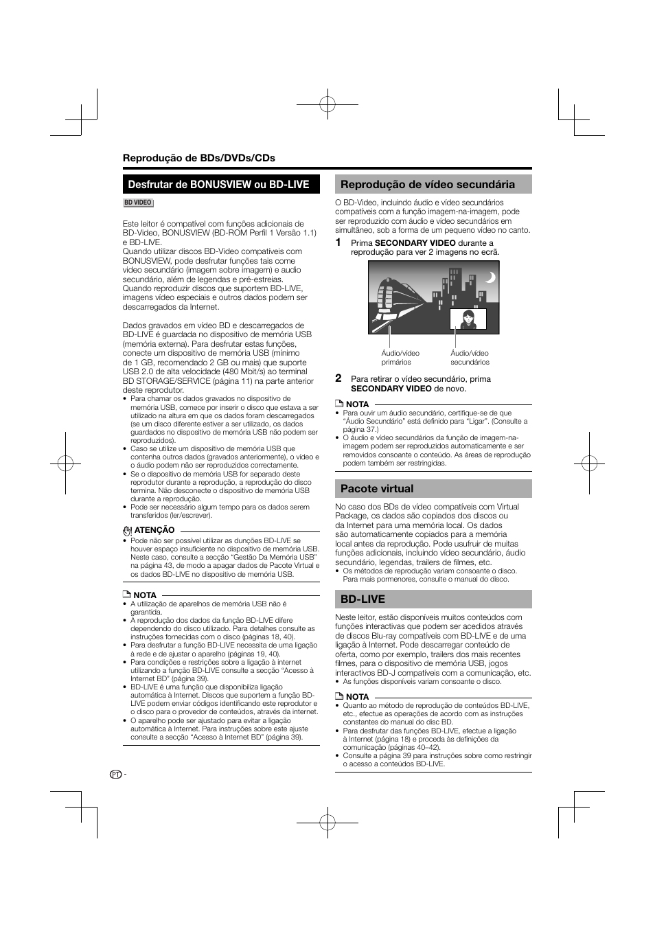 Desfrutar de bonusview ou bd-live, Reprodução de vídeo secundária pacote virtual, Bd-live | Reprodução de vídeo secundária, Pacote virtual | Pioneer BDP-120 User Manual | Page 235 / 427
