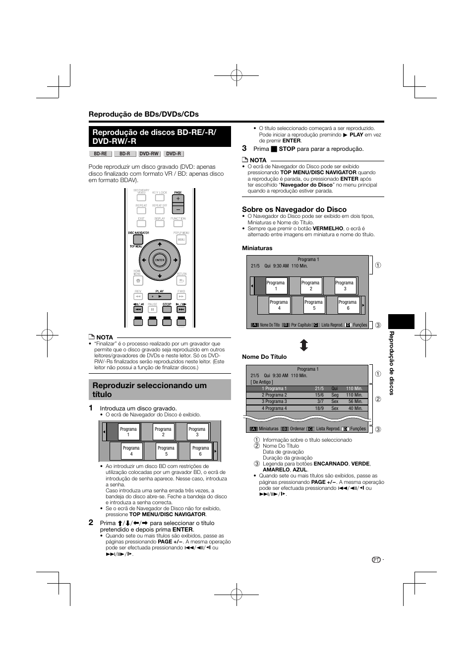 Reproduzir seleccionando um título, Reprodução de discos bd-re/-r/ dvd-rw/-r, Reprodução de bds/dvds/cds | Sobre os navegador do disco | Pioneer BDP-120 User Manual | Page 236 / 427