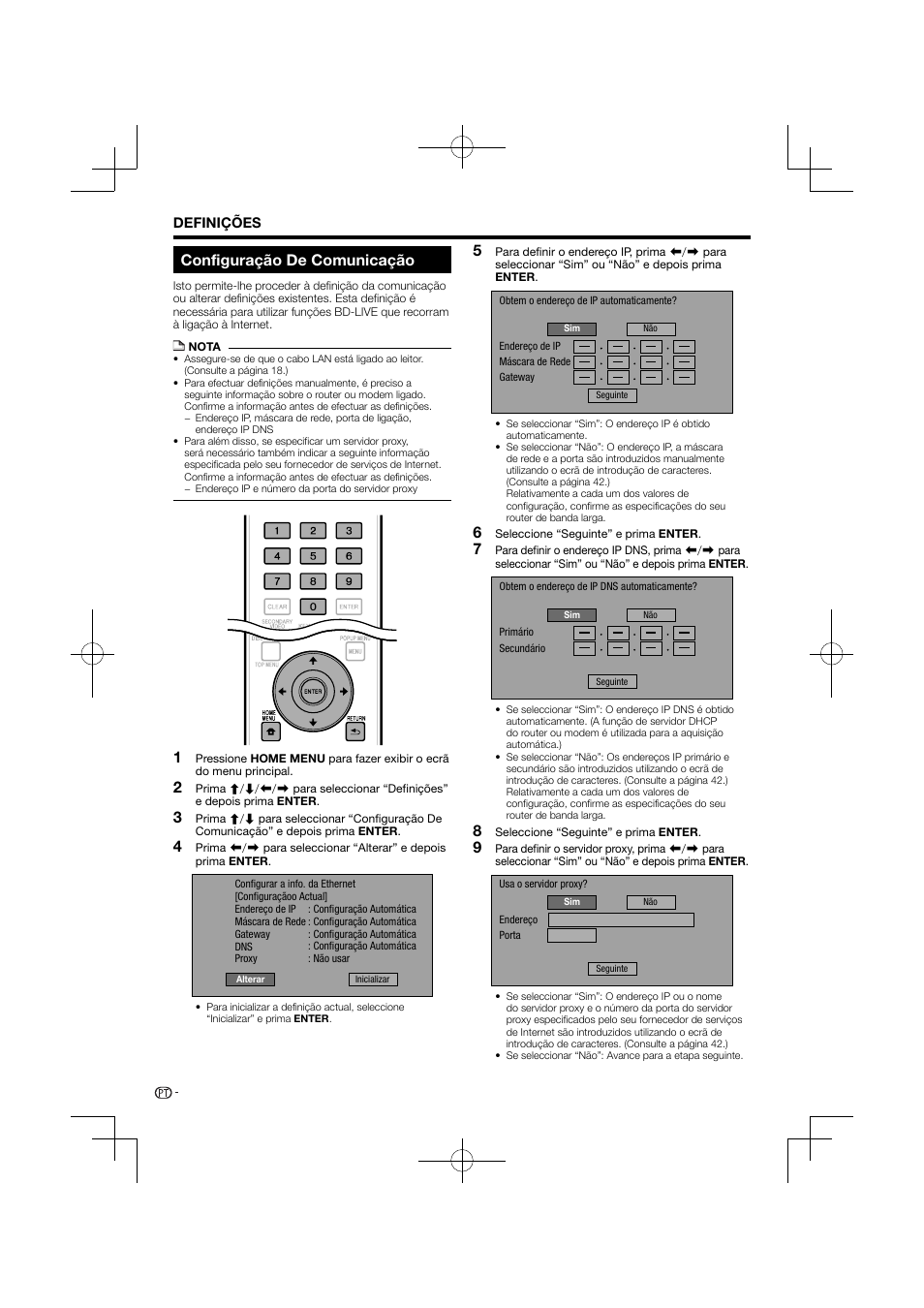 Configuração de comunicação | Pioneer BDP-120 User Manual | Page 249 / 427